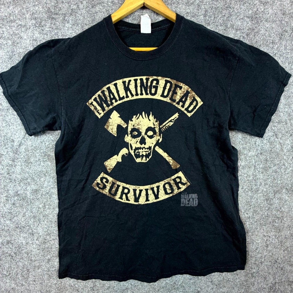 Walking Dead Survivor Gildan T-Shirt Mens Large Black Skull Graphic Crew Neck